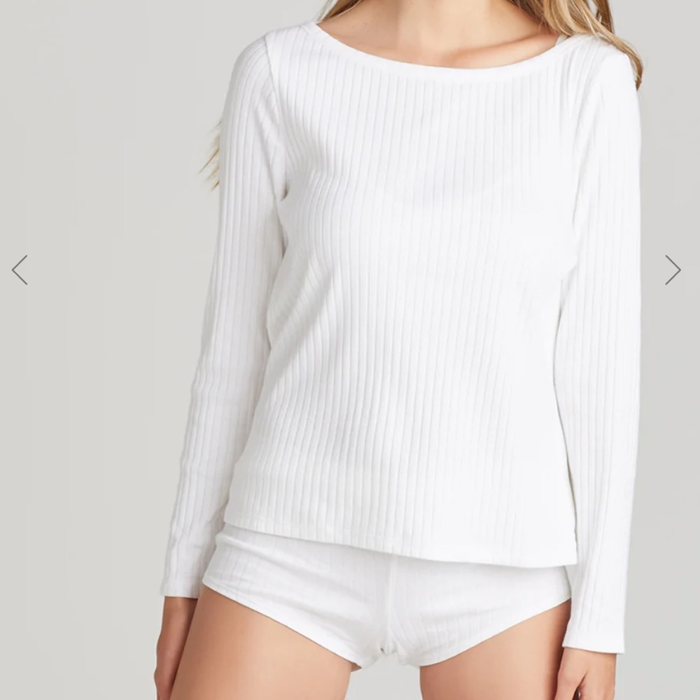 Yummie Rib Lounge Long Sleeve Lounge Tee White SM